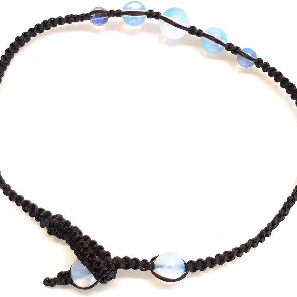 888 Opal Moonstone Anklet Bracelet Macrame Braided woven wax cord adjustable Ank - Picture 8 of 9